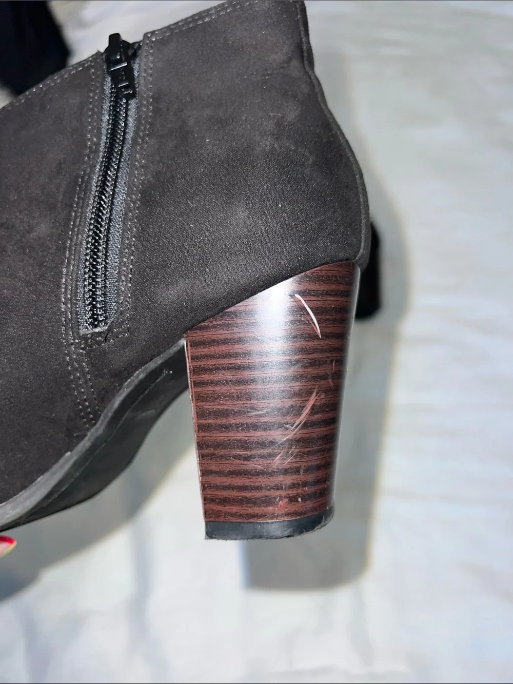 Old Navy Black Suede Ankle Boots with Stacked Heel
